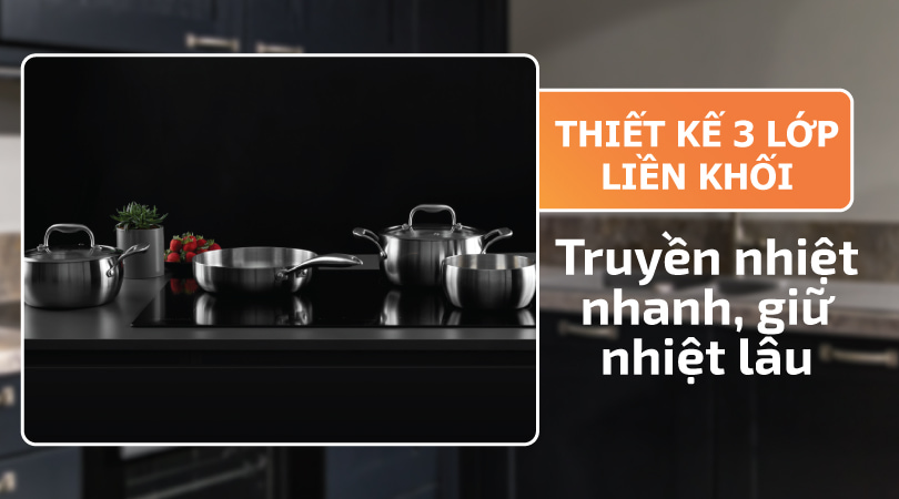 Bộ nồi inox Malloca SA-2041 - Thiết kế 3 lớp liền khối